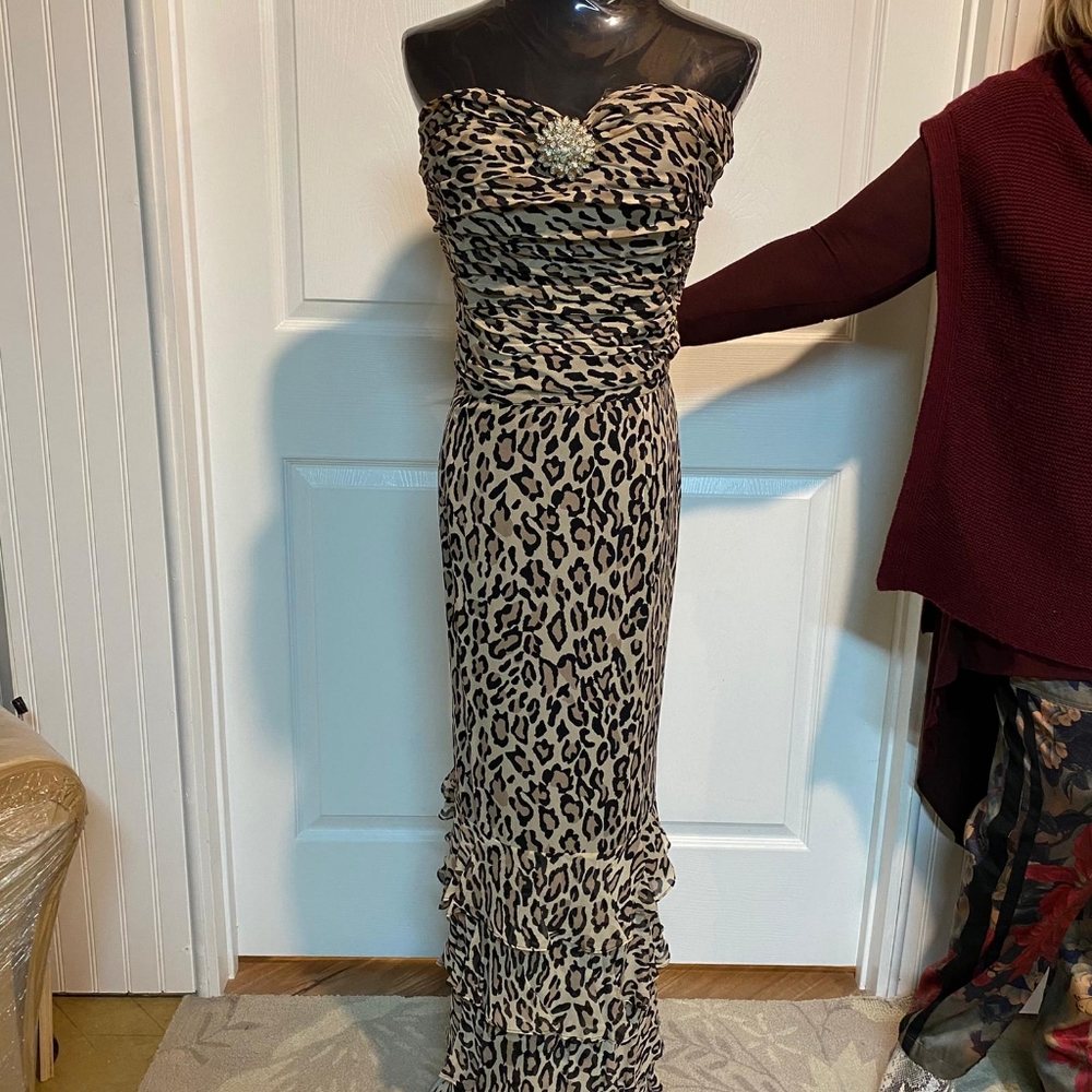 Kay Unger 2 Piece Silk Leopard Print Dress Size 8